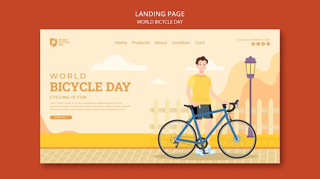 Gratis PSD platte ontwerp wereld fiets dag bestemmingspagina sjabloon