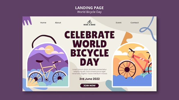 Gratis PSD platte ontwerp wereld fiets dag bestemmingspagina sjabloon