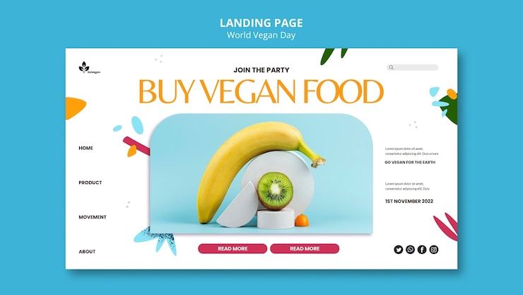 Gratis PSD platte ontwerp wereld veganistisch dagsjabloon