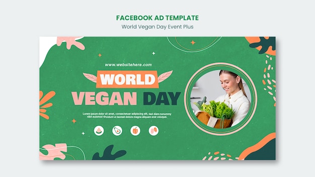 Gratis PSD platte ontwerp wereld veganistisch dagsjabloon