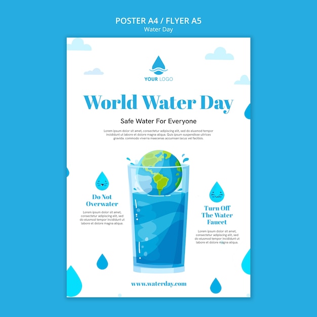 Gratis PSD platte ontwerp wereld water dag sjabloon