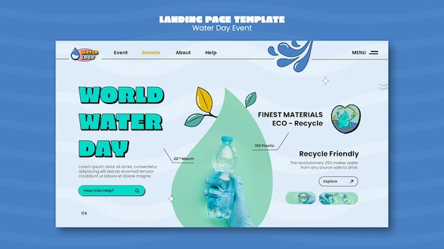 Gratis PSD platte ontwerp wereld water dag sjabloon