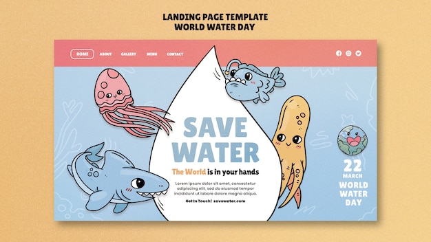 Gratis PSD platte ontwerp wereld water dag sjabloon