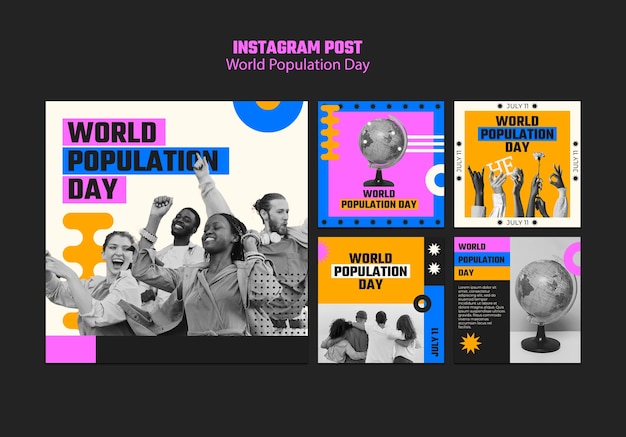 Gratis PSD platte ontwerp wereldbevolking dag instagram-berichten