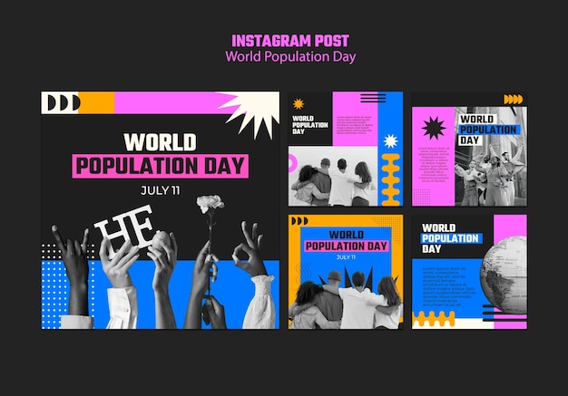 Gratis PSD platte ontwerp wereldbevolking dag instagram-berichten