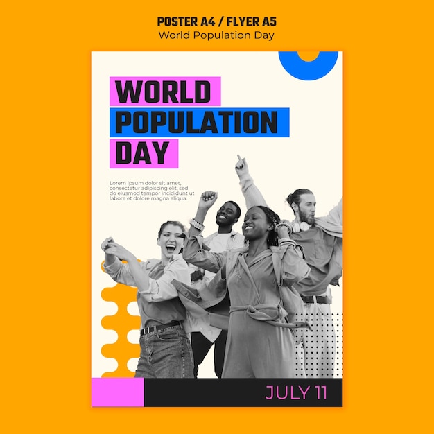 Gratis PSD platte ontwerp wereldbevolking dag poster