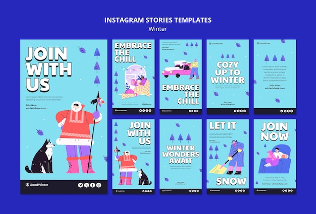 Gratis PSD platte ontwerp winterseizoen instagramverhalen