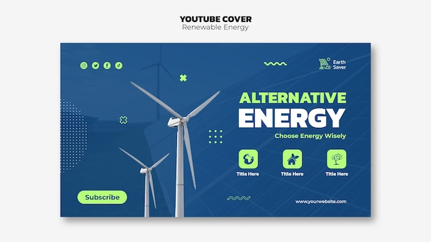 Gratis PSD platte ontwerp youtube-omslag voor hernieuwbare energie