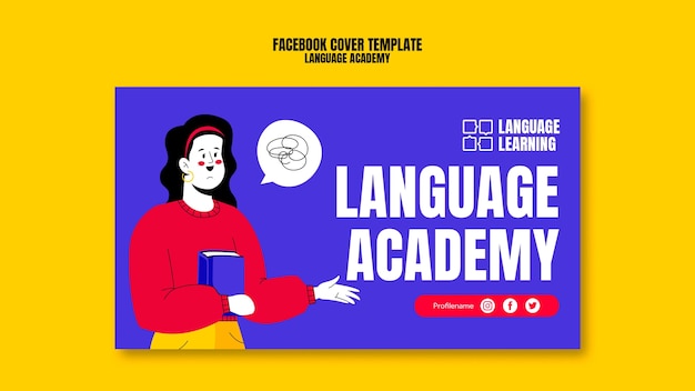 Gratis PSD platte ontwerpsjabloon voor het leren van talen
