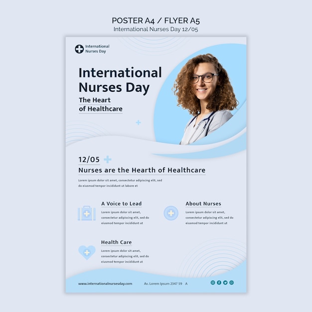 Gratis PSD platte ontwerpsjabloon voor internationale verpleegstersdag