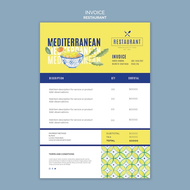 Gratis PSD platte ontwerpsjabloon voor restaurants