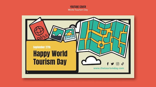 Gratis PSD platte ontwerpsjabloon voor wereldtoerismedag
