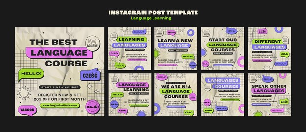 Gratis PSD platte ontwerptaal leren instagram-berichten