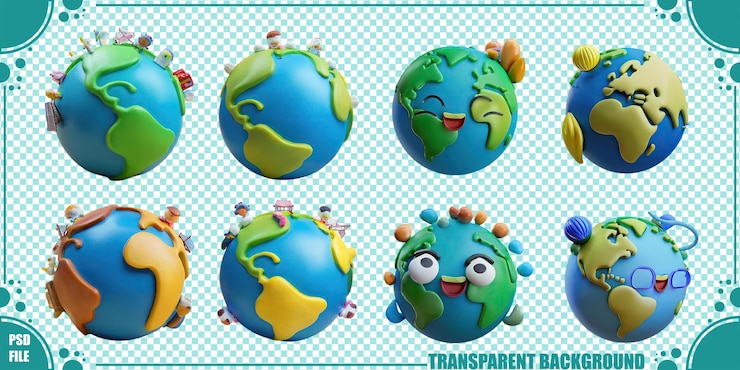 PSD Gratis playful cartoon earth globe characters collection