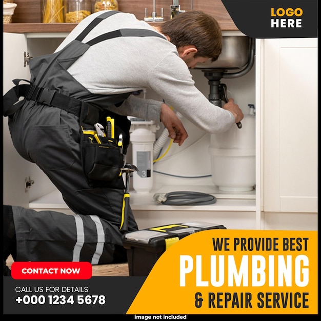 Plumbing service flyer social media post web banner sjabloon ontwerp