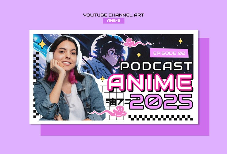 PSD gratuito podcast de anime - episodio 02 arte del canal