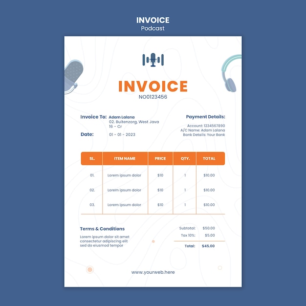 PSD gratuito podcast en plantilla de factura aérea