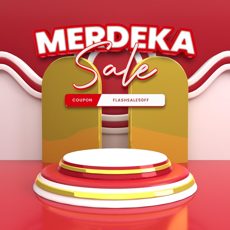 Podio 3D de venta de día de la independencia de Indonesia rojo y blanco