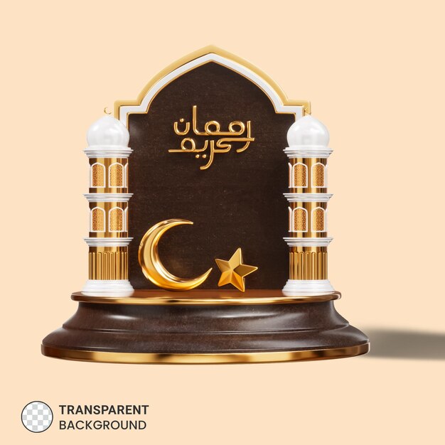 Podio de la mezquita de ramadán con ilustración 3d de luna creciente