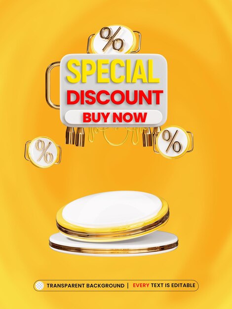 Podio de producto de descuento especial con texto editable para promoción