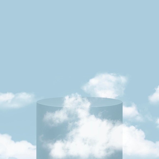 Podio de producto simple 3D psd con nubes sobre fondo azul