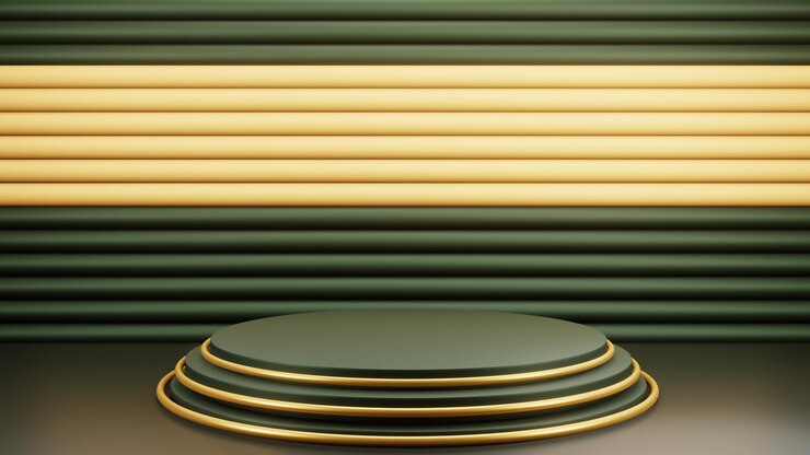 PSD gratuito podio vuoto di cubi verdi e oro per la presentazione del display dei prodotti cosmetici rendering 3d della scena minima