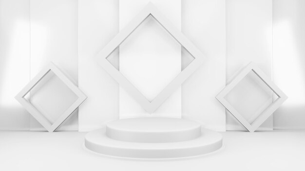 Podium en composición blanca abstracta para la presentación del producto Ilustración 3D de renderización 3D