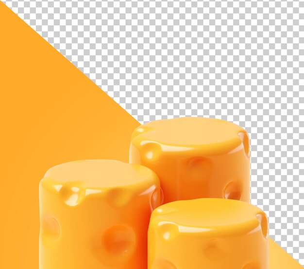 Podium de queso 3D diagonal con fondo transparente