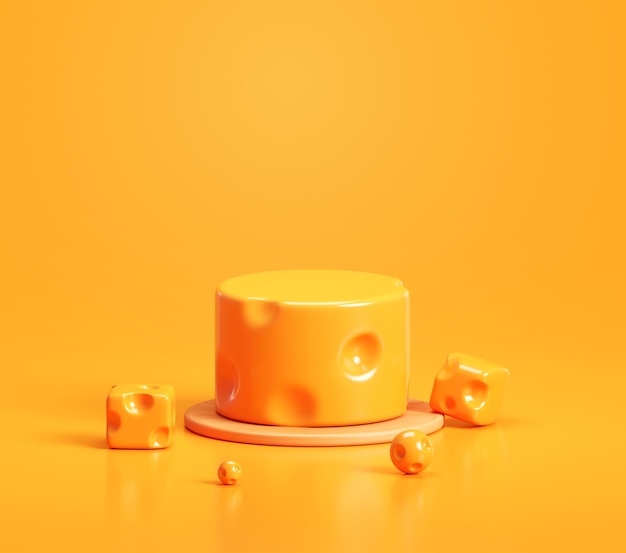 Podium de queso de primera calidad con base de madera Render 3D de dibujos animados