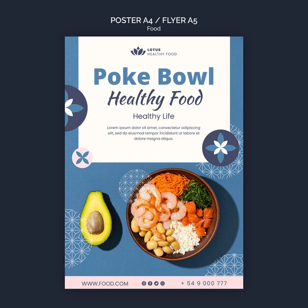 Poke bowl maaltijd poster ontwerpsjabloon