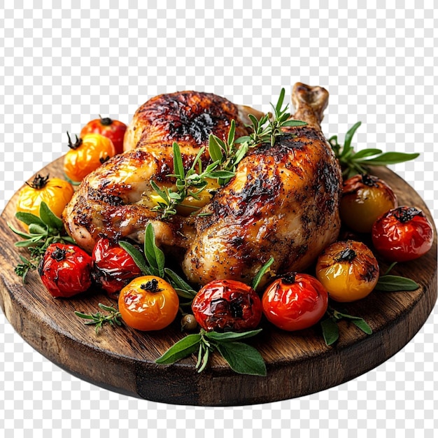 Pollo asado con tomates asados y hierbas