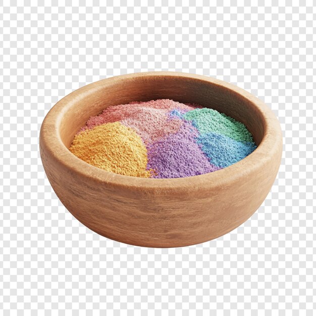 Polvere d'arcobaleno vibrante in ciotola di legno