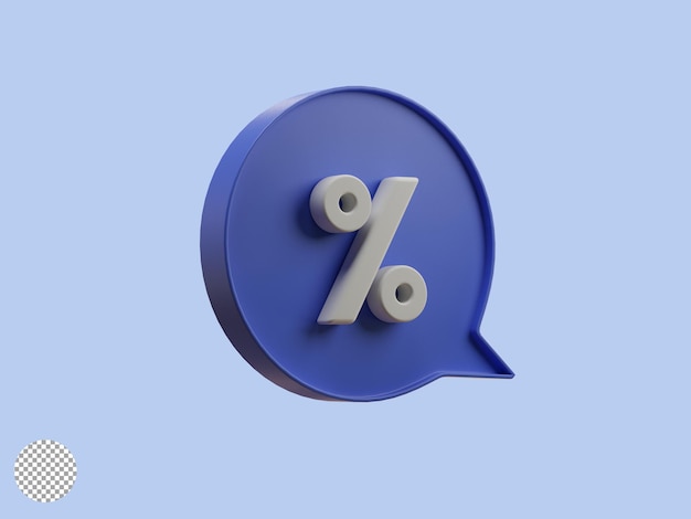 Porcentaje blanco o porcentaje dentro de un mensaje de texto de burbuja para una oferta especial de descuentos en tiendas departamentales de compras y concepto de tasa de interés bancaria mediante una representación 3d realista