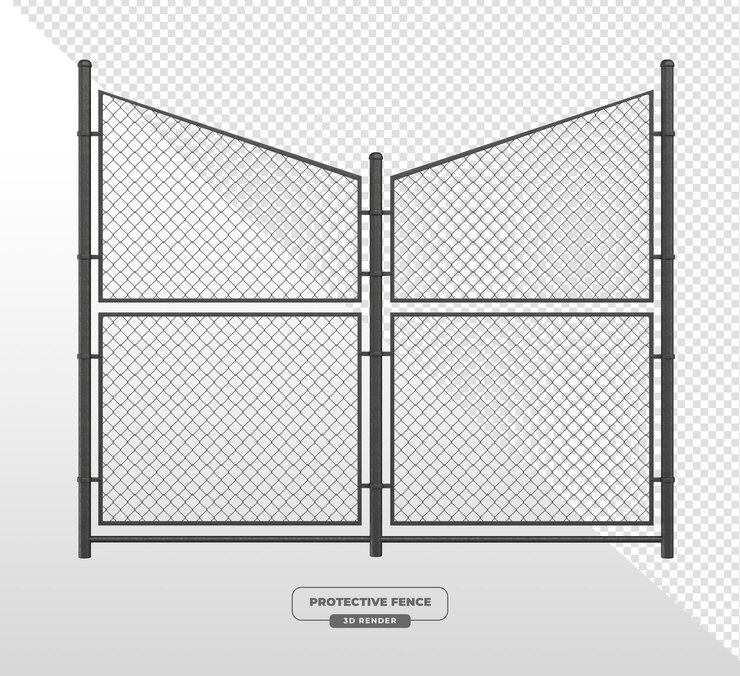 PSD gratuito porta di recinzione a catena a cima inclinata nera con telaio metallico render 3d