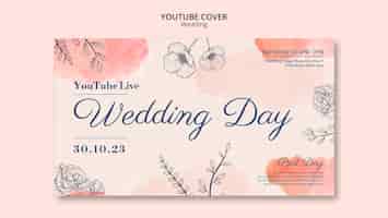 PSD gratuito la portada de la boda de youtube con flores en acuarela