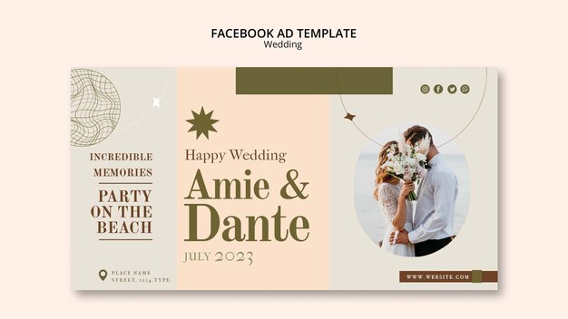 Portada de facebook de celebración de boda de diseño plano
