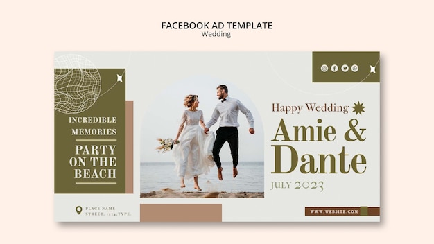 PSD gratuito portada de facebook de celebración de boda de diseño plano