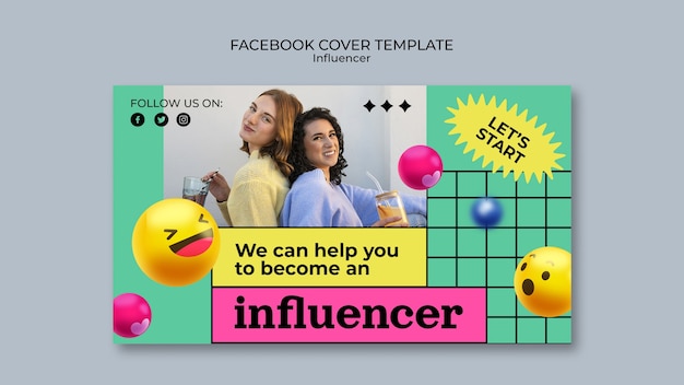 PSD gratuito portada de facebook de emoji influyente realista