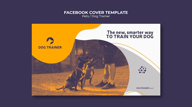 PSD gratuito portada de facebook de entrenador de perros de formas dinámicas