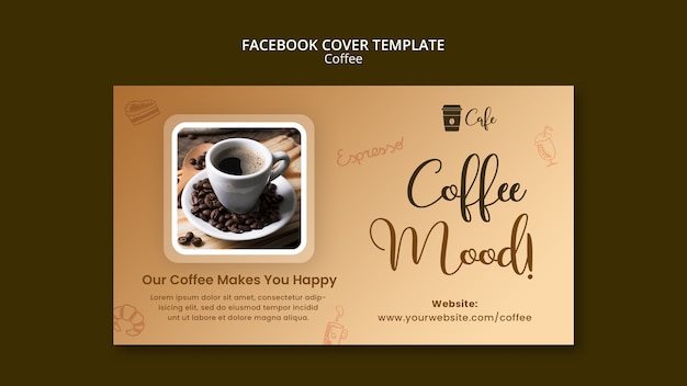 PSD gratuito portada de facebook de etiqueta de café de diseño plano