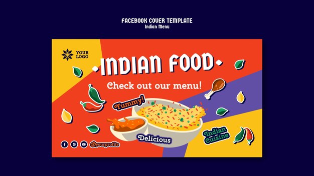 Portada de facebook de menú indio colorido