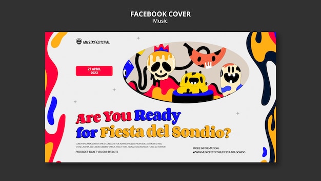 PSD gratuito portada de facebook de programa de música de diseño plano