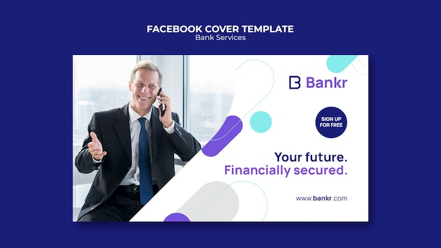 PSD gratuito portada de facebook de servicios bancarios de diseño plano