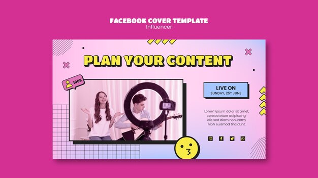 PSD gratuito portada de facebook de trabajo de influencer dibujada a mano