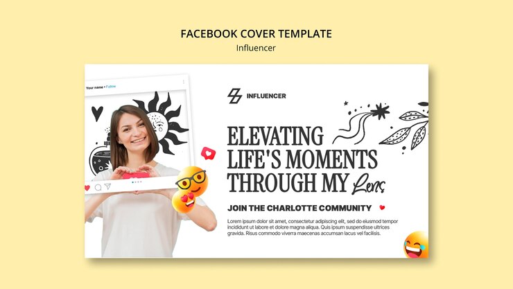 PSD gratuito portada de facebook de trabajo de influencer dibujada a mano