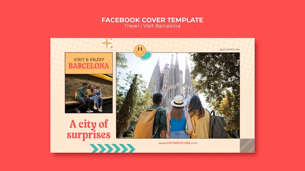 Portada de facebook viajera de diseño plano