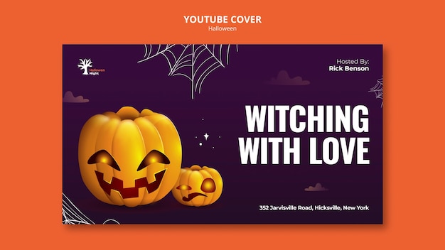 PSD gratuito portada realista de youtube de celebración de halloween