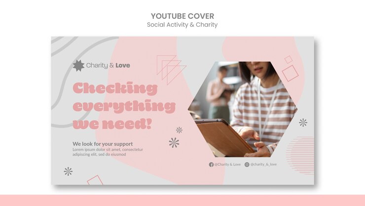 PSD gratuito portada de youtube de actividad social y caridad.