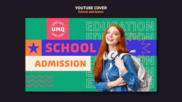 PSD gratuito portada de youtube de admisión a la escuela de diseño plano