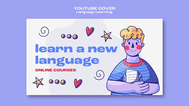 Portada de youtube de aprendizaje de idiomas dibujada a mano